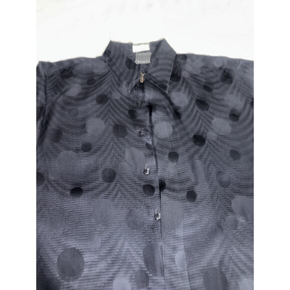 VINTAGE MENS GENELLI Black Tone On tone SILK SHIRT NEHRU COLLAR XL Circles - Picture 7 of 8
